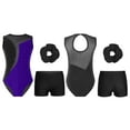 thumbnail image 4 of Runhomal Ensemble de Gymnastique Patchwork Scintillant pour Filles, Justaucorps Sans Manches avec Short Violet 8, 4 of 9