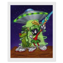 Marvin the Martian Diamond Art Kits for Adults Cartoon 5D DIY Diamond Art Kits Full Round Drill Crystal Arts and Crafts Anime Gem Art Painting Kit for Home Wall Decor 16"×20"