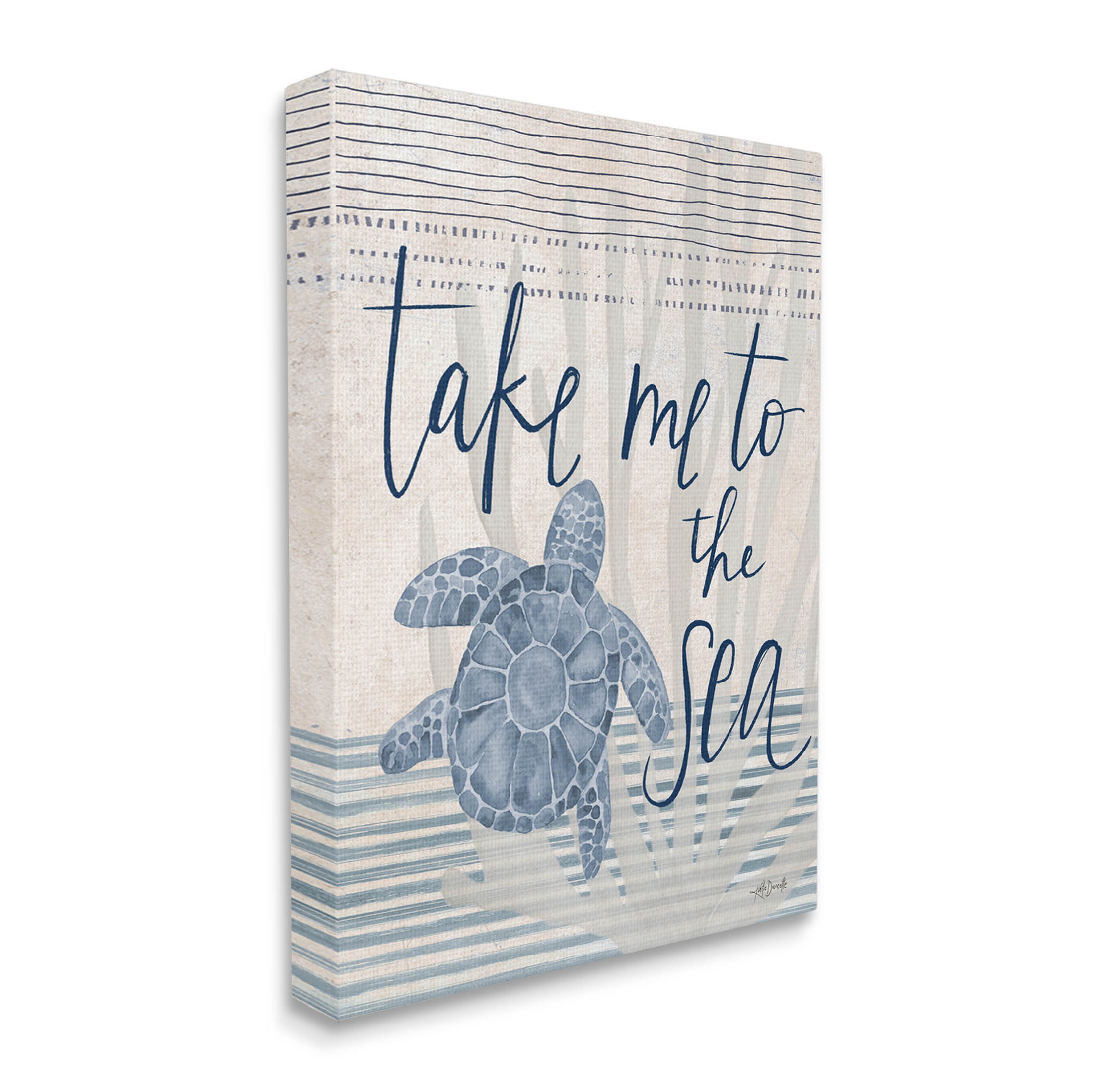 Stupell Industries Take Me To Sea Patterned Turtle Stripes Graphic Art Gallery Wrapped Canvas Print Wall Art, Design by Katie Doucette