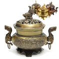 thumbnail image 4 of Alloy Incense Burner Double Dragon Style Hollow Cap Censer Cone Holder Decor, 4 of 5