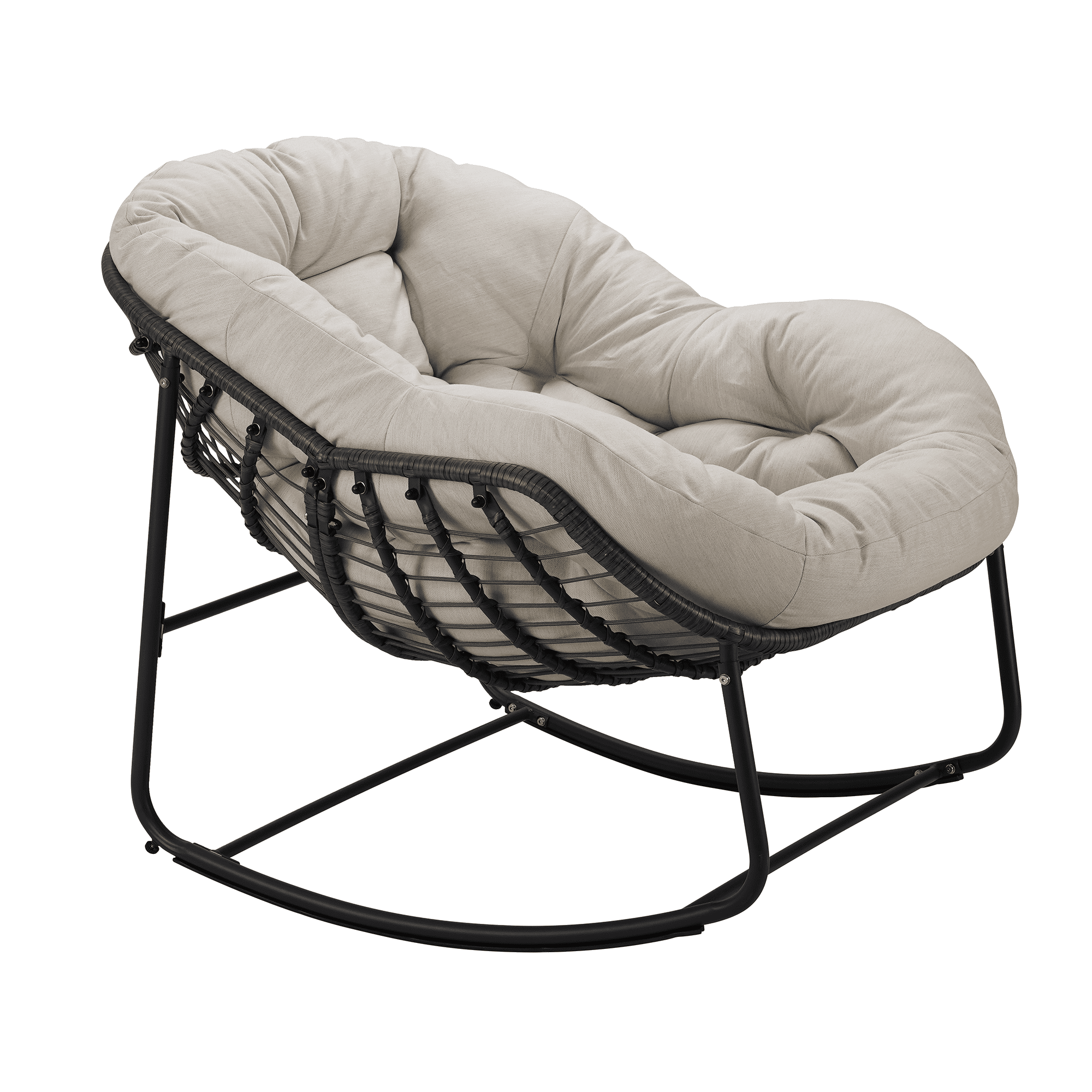 Oversized Egg Rocking Chair with Thick Padded Cushion - Hand-Woven PE Rattan & Steel Frame for Indoor/Outdoor Relaxation