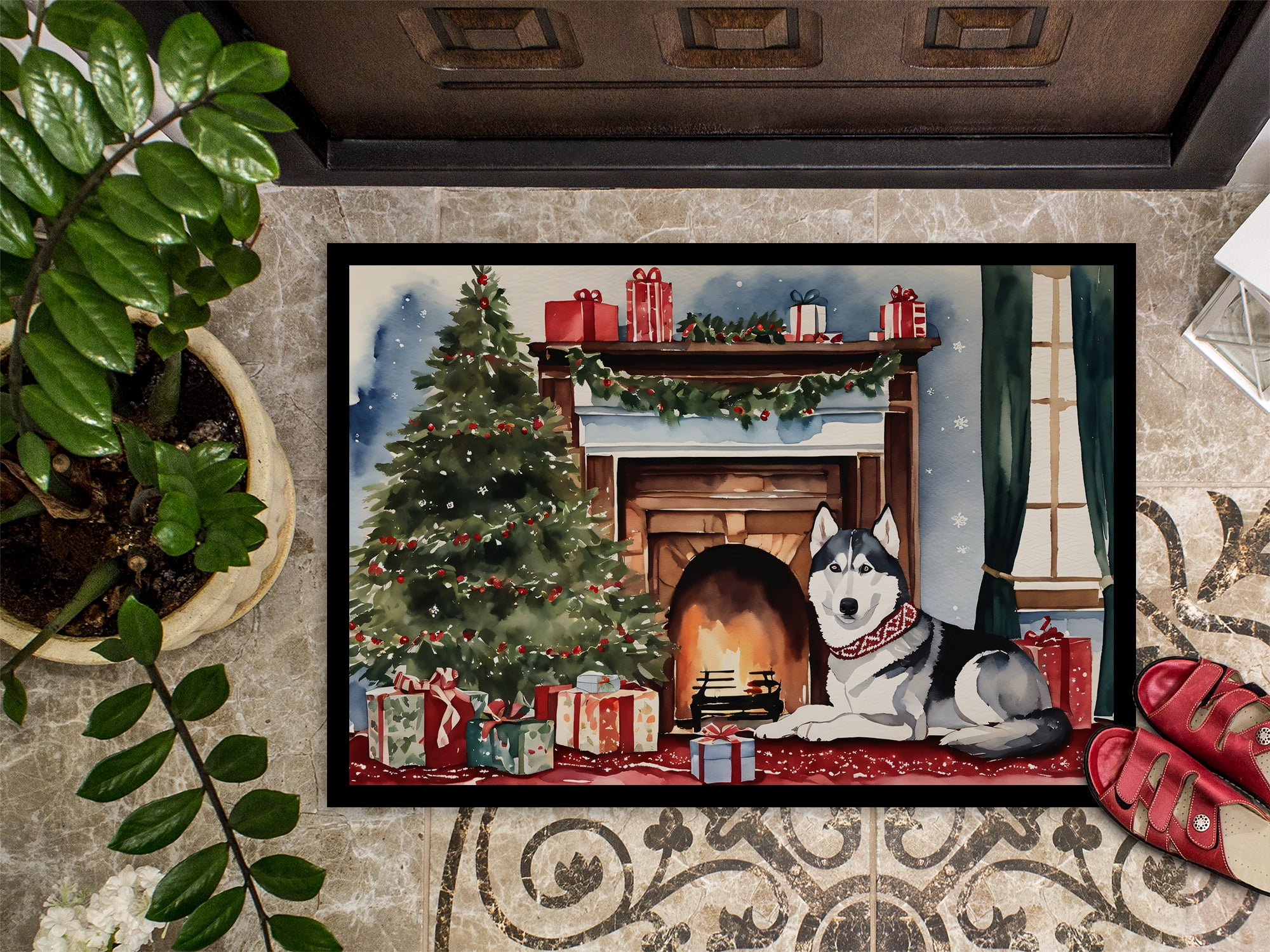 Carolines Treasures DAC2754MAT 0.15 x 18 x 27 in. Siberian Husky Cozy Christmas Doormat
