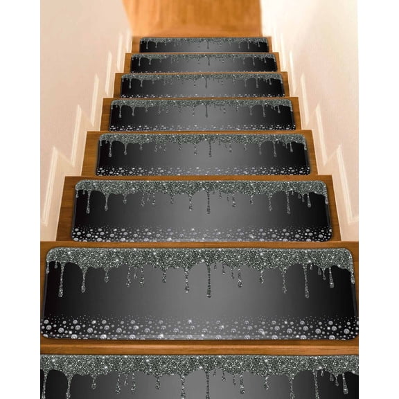 Black Grey Stair Treads for Wooden Steps Indoor Runner Rug Carpet, Modern Abstract Diamond Luxury Gradient 4 Pieces Peel and Stick Staircase Step Treads Covers Washable Throw Door Mats, 30"x8"