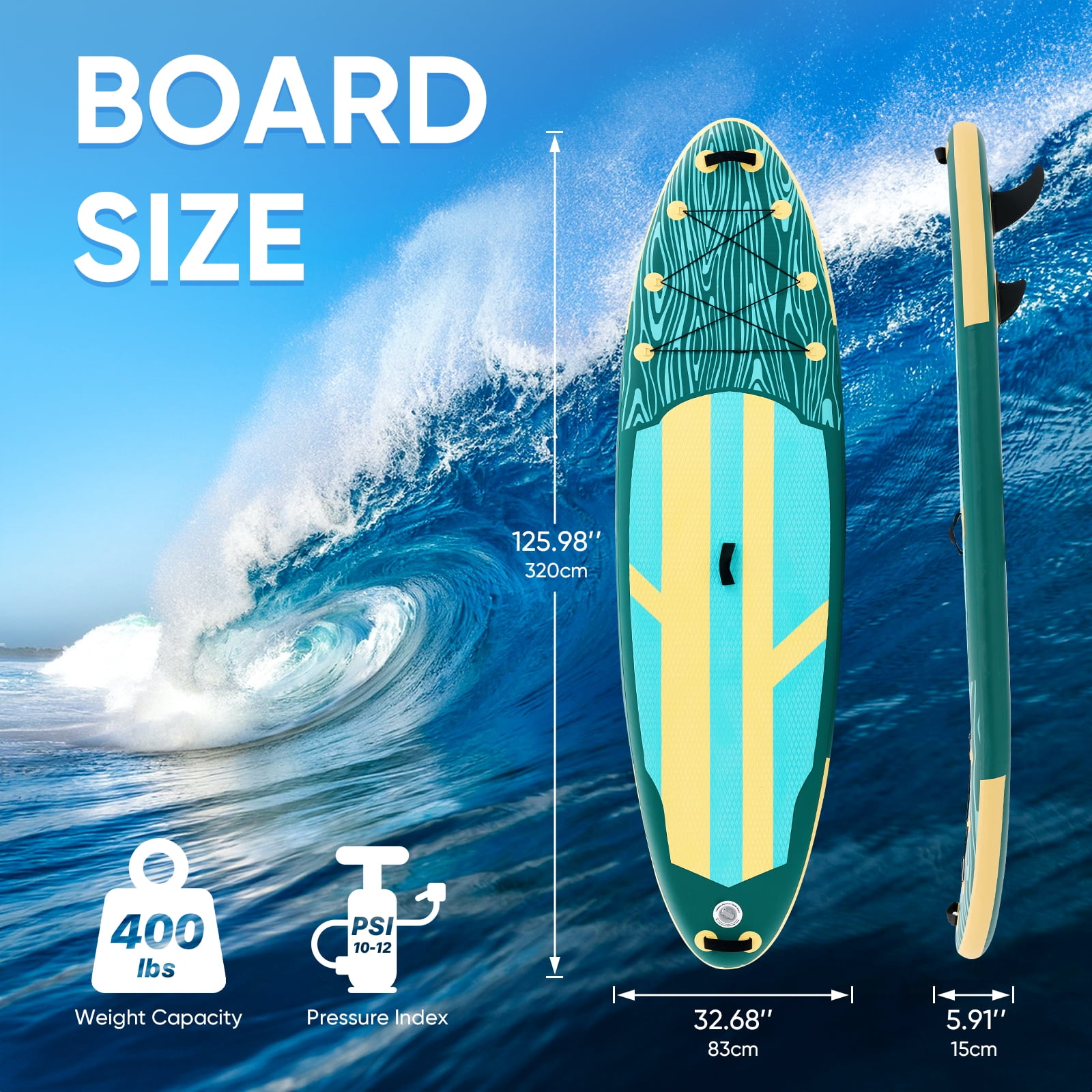 10'5" Inflatable Stand Up Paddle Board, Commercial Grade PVC ISUP with Non-Slip Deck, Complete SUP Accessories: Paddle, Pump, Leash & Backpack, All-Skill Level Water Sports Board, Yellow