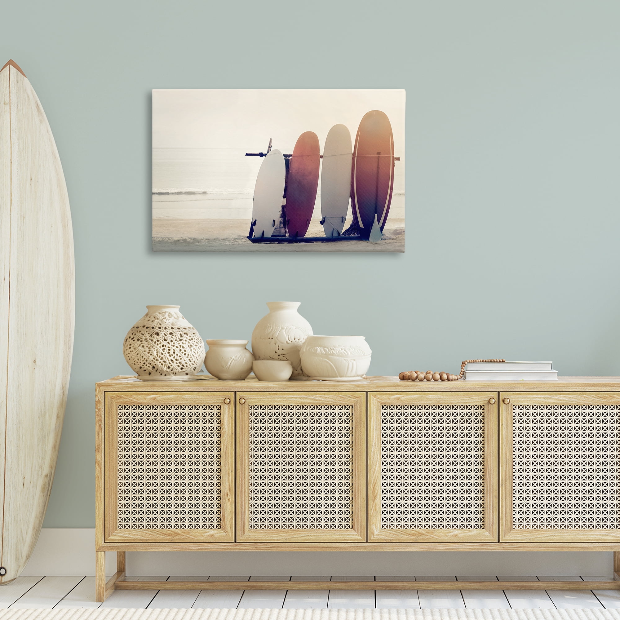Stupell Industries Beach Surfboards Leaning Landscape Photography Gallery Wrapped Canvas Art Print Wall Art, 36 x 24
