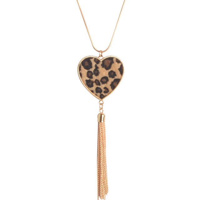 Collar con borlas de leopardo y pelo de caballo con forma de trébol, tendencia de moda, collar largo, cadena de suéter para mujer