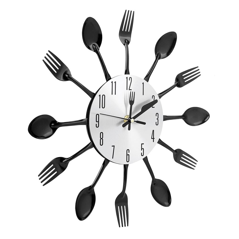 Tebru Clock Kitchen Decoration, Noiseless Stainless Steel Cutlery Clock