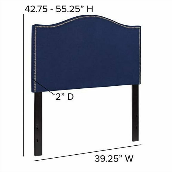 Upholstered Twin Size Headboard with Nailtrim in Navy Fabric