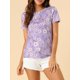 thumbnail image 5 of INSPIRAR CHIC Blusa de Cuello Redondo de Manga Corta con Estampado Floral para Mujeres XS Lavanda, 5 of 7