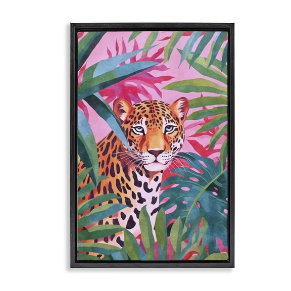 Stupell Industries Wild At Heart Leopard Black Framed Floater Canvas Wall Art, design by Andrea Haase