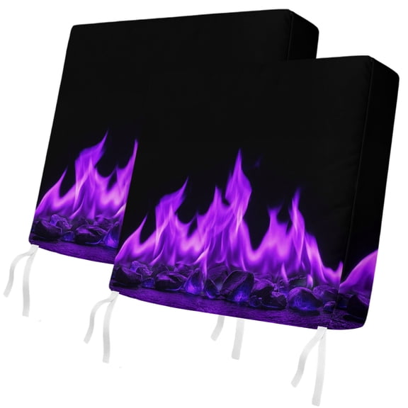 Outdoor Patio Cushion Covers 2 Pack Purple Flames Chair Pads Slipcovers with Ties & Zipper Waterproof Seat Cover Burning Embers Ethereal Fire Seat Cushion Covers for Outdoor Couch Sofa 22x20 Inch