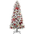 thumbnail image 7 of GAOMON 7.5 Ft Snow Flocked Artificial Christmas Tree, Pre-Lit Hinged Pine Holiday Xmas Tree with 350 LED Lights and Metal Stand, Slim Xmas Tree for Home Office Party Decoration, 7 of 7