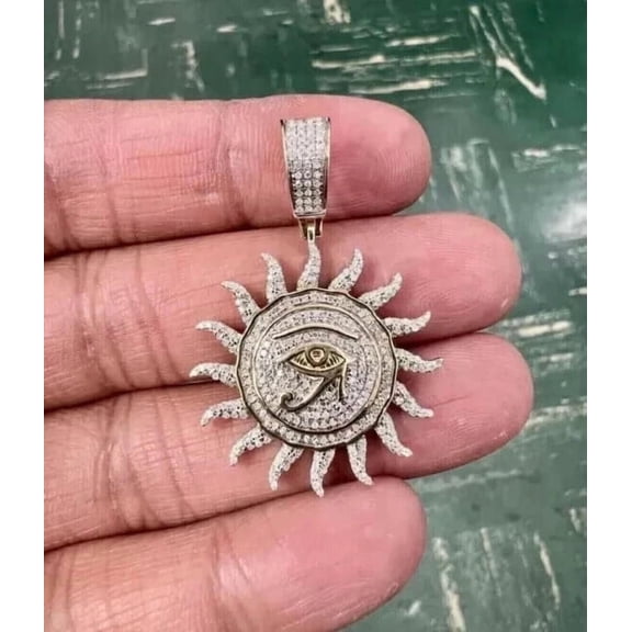3CT Round Cut Lab Created Diamond Men's Pendant 14k Yellow Gold Finish
