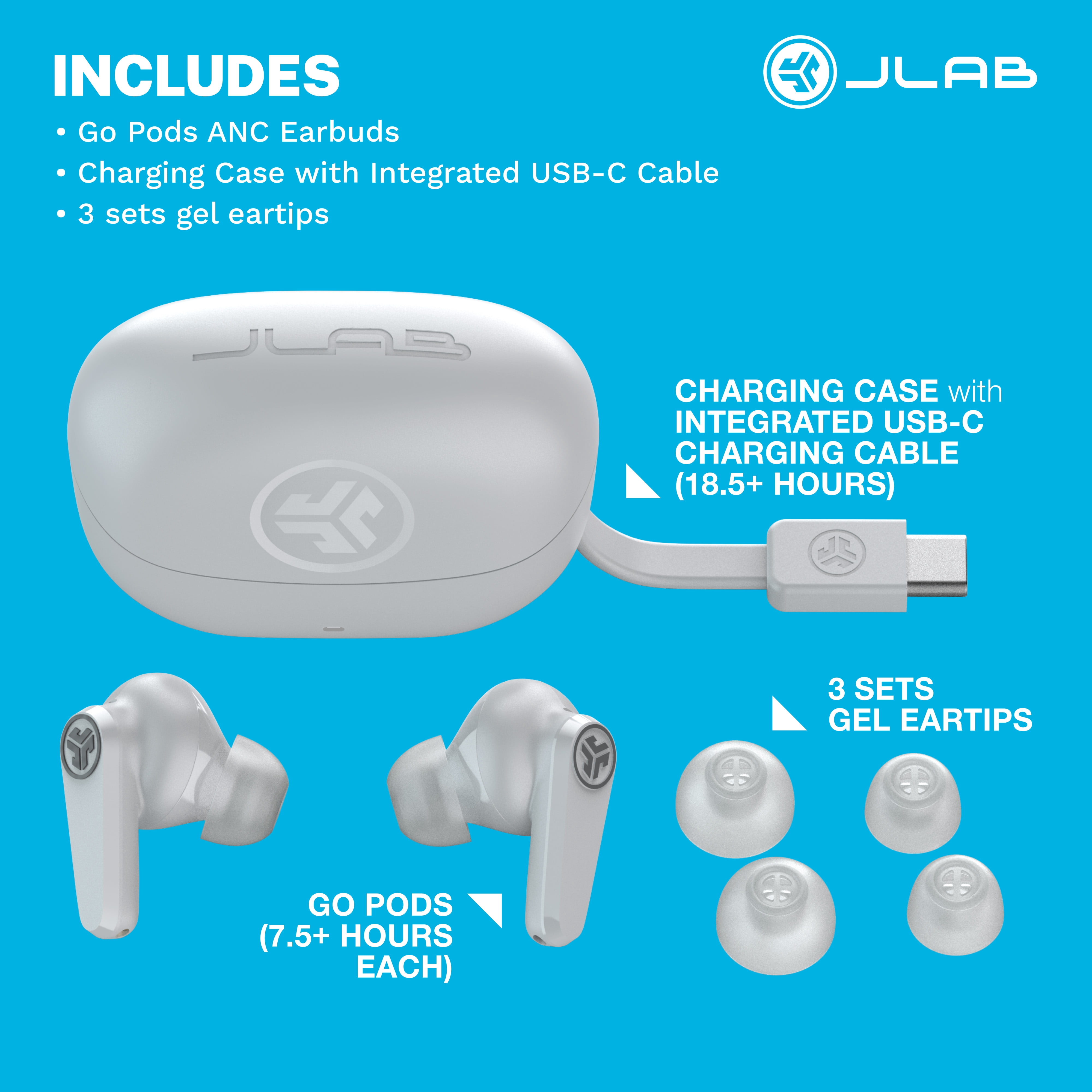 JLab GO Pods ANC True Wireless Earbuds, 30+ Hour Battery, Cloud