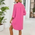 thumbnail image 5 of Levmjia Women's Dress V Neck Casual Single Breasted Mid Sleeve Solid Color Short Sleeve Shirt Dress Knee Length Lapel Button Down Summer Vacation, 5 of 7