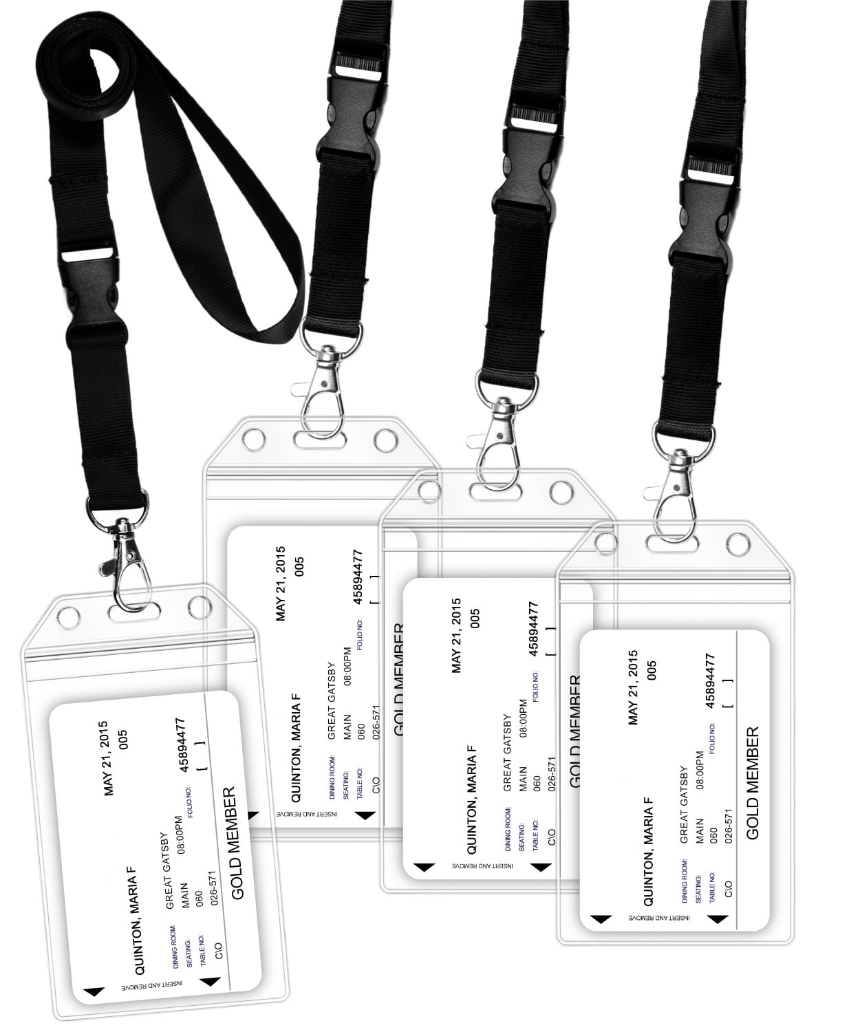 LOT 250 NECK STRAPS LANYARD WITH HOOK BLACK 250 CLEAR VINYL ID BADGE HOLDERS 