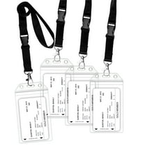 GreatShield 4 Pack Clear ID Badge Holder With Lanyard, Premium Zip Seal Weather Resistant, Vertical Plastic Sleeve Pouch, Name ID Card Holder With Detachable Quick Release Snap Buckle Black Lanyard