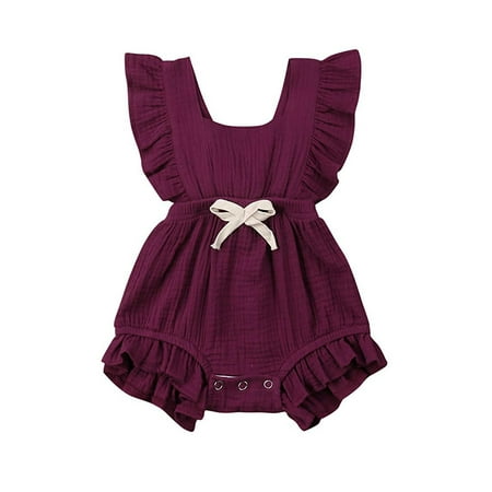 

Xiaoluokaixin Baby Girls Summer Ruffle Romper Fly Sleeve Bow Cotton Jumpsuit