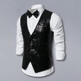 thumbnail image 4 of Guiexla Men Suit Vest V-Neck Sleeveless Single Breasted Stage Show Waistcoat with Pockets Slim Fit Shiny Sequins Bow Tie Weddings Proms Vest, 4 of 8