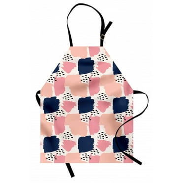 Navy and Blush Apron Hand Painted Style Brushstrokes in Pastel Colors Abstract Artistic Pattern, Unisex Kitchen Bib Apron with Adjustable Neck for Cooking Baking Gardening, Multicolor, by Ambesonne