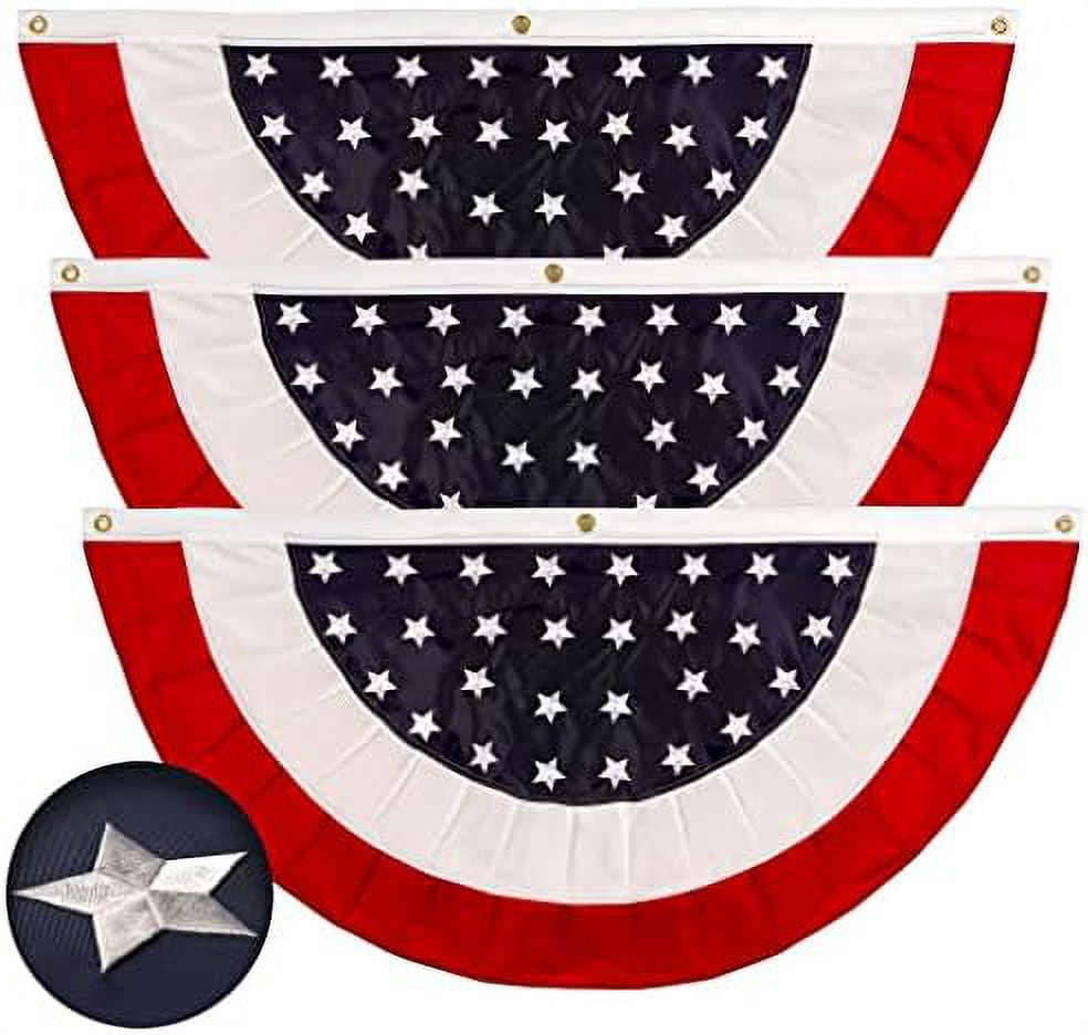 - 3 Pack: Pleated Fan Flag 2X4ft Star Center Embroidered Polyester ...