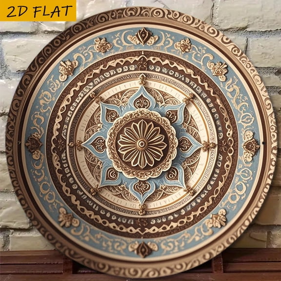 HELLOYOUNG Avana 8 Inch Round Metal Wall Art Turquoise Gold Mandala Bohemian Home Decor for Living Room Bedroom Kitchen Office Bar