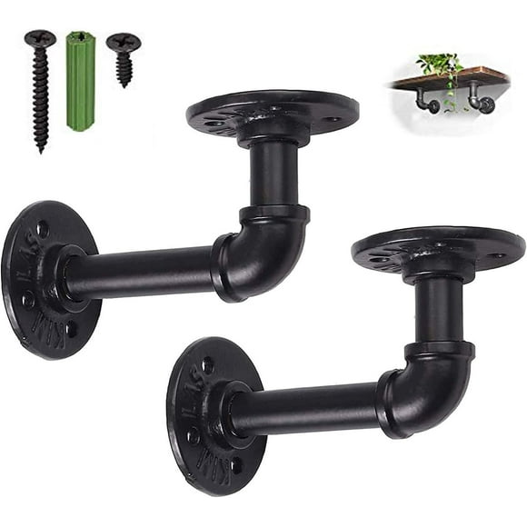 Vintage Wall Mount Shelf Brackets, Supports More Items & Trinkets, Right Angle Iron Shelving Brackets for Shelves - Easy to Assemble, Decorative Pipe Shelf Brackets for