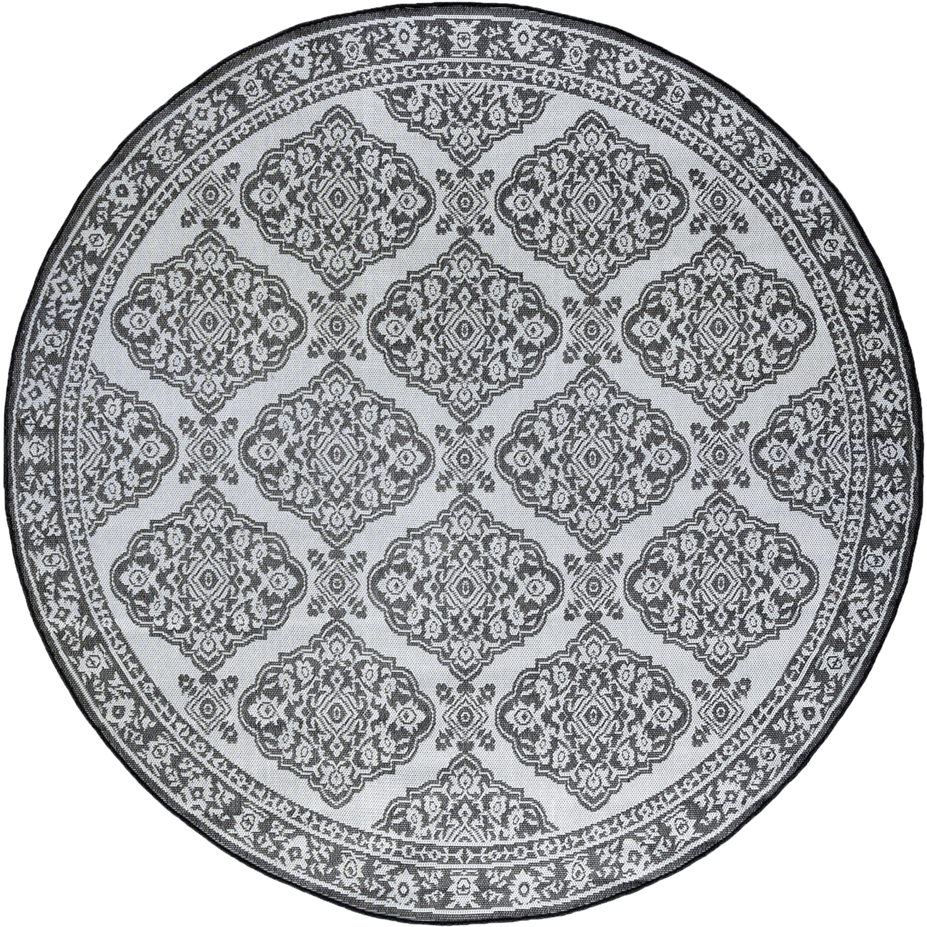 8ft Round Water Resistant, Large Indoor Outdoor Rugs for Patios, Front Door Entry, Entryway, Deck, Porch, Balcony | Outside Area Rug for Patio | Charcoal, Floral | Size: 7'11'' Round