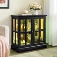 thumbnail image 2 of LED Accent Curio Cabinet with 7 Color Lights for Collectibles, 32" H Storage Cabinet with Tempered Glass Doors, Sideboard Buffet Case with Smartphone-Controlled Lights (Black), 2 of 9