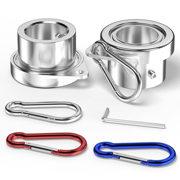 FIASON 2 Pack Flag Pole Rings,Silver Aluminum Alloy Flagpole Rings 360° Rotating Anti Wrap Mounting Ring with Colored Metal Clips for 0.75-1.00 Inch Diameter Flagpole