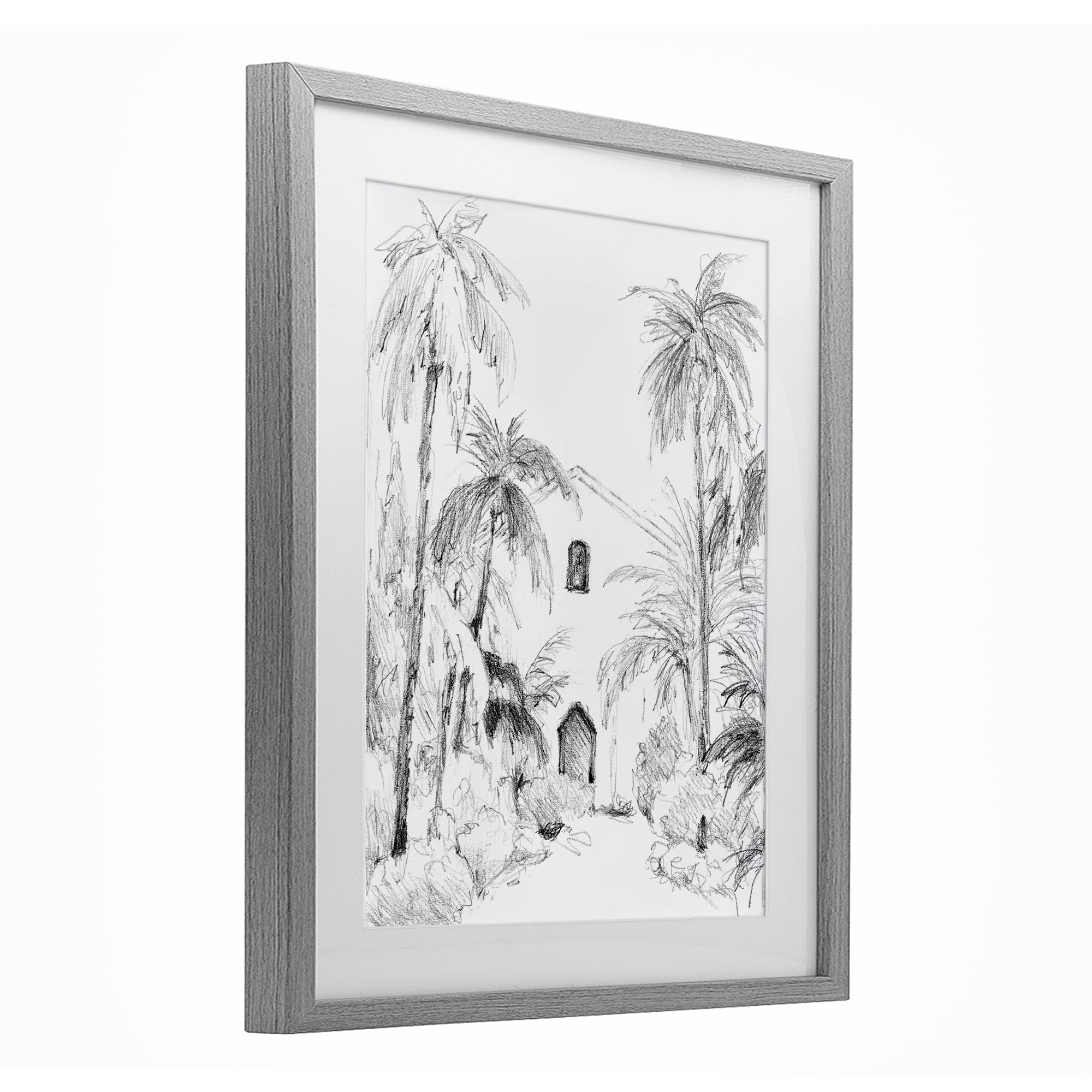 Stupell Industries Island Church Sketch Gray Framed Print Under Glass, design by Lanie Loreth