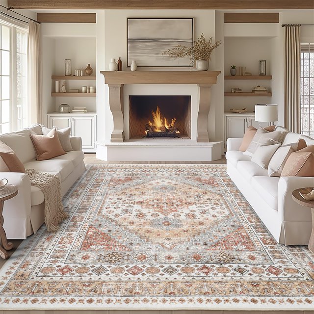 Area Rug zesthome, resistente a las manchas, lavable, 9 x 12 pies, naranja