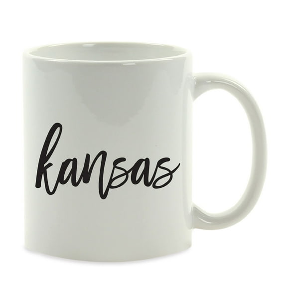 Koyal Wholesale Black Calligraphy Kansas US State Ceramic Coffee Mug