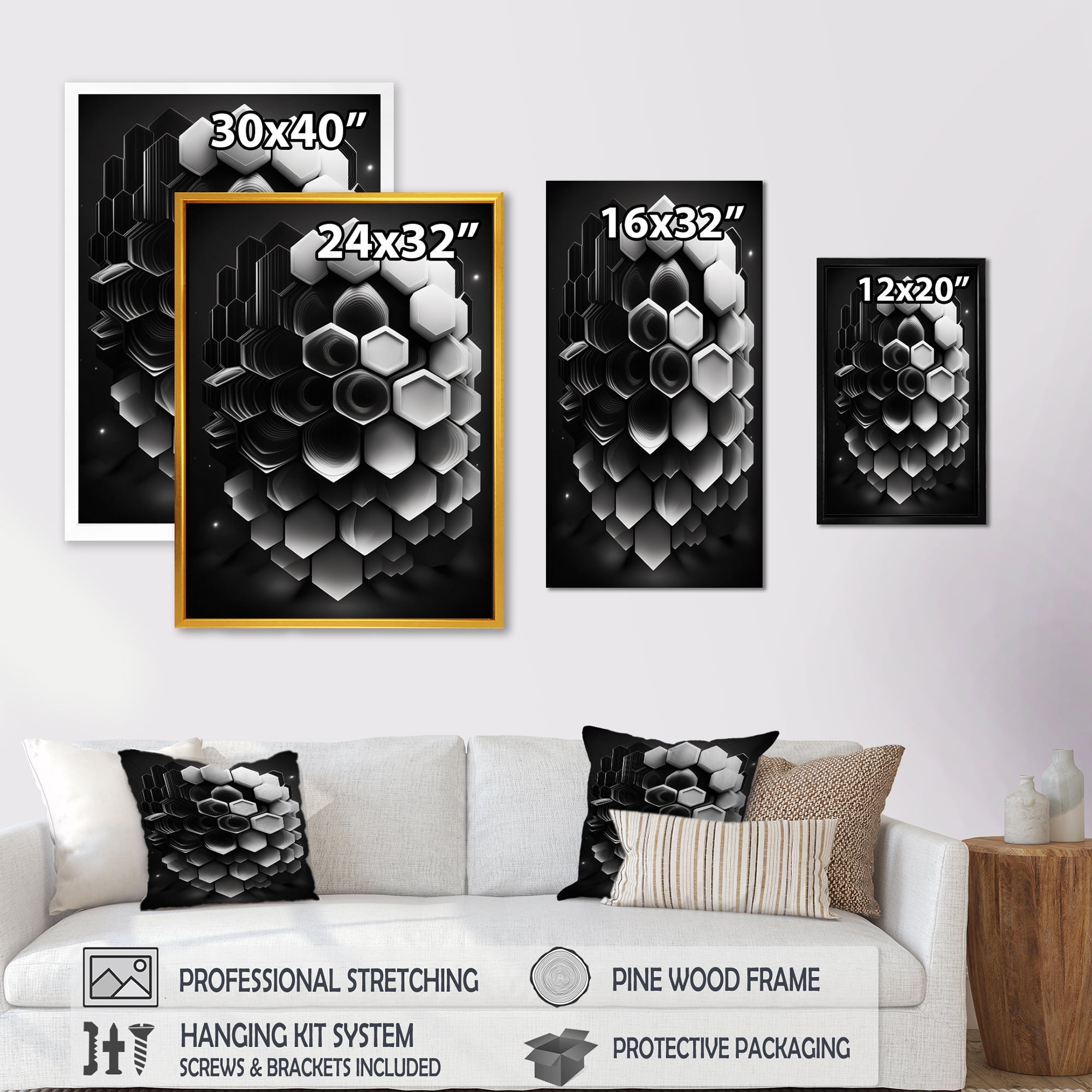 Designart Abstract Geomtric Black And White I Canvas Wall Art