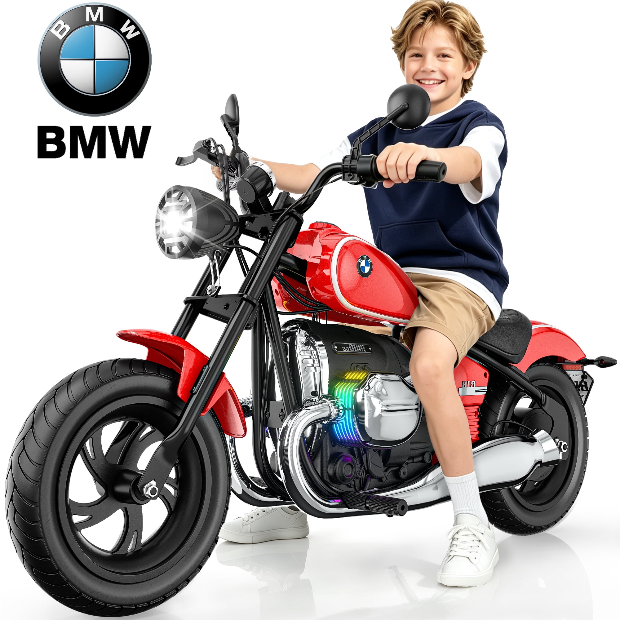 TOKTOO Licensed BMW 24v Electric Dirt Bike for kid, 24V Kid Electric Motorcycle, 24V Ride on Toy for Big Kids 5-8, 300W Power Motor With Removable Training Wheels, up to 12 Miles & 13MPH, Red