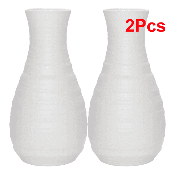2 Pack White Composite Plastics Flower Vase, Unbreakable Look Vase for Home Decor Centerpieces, Arranging Bouquets