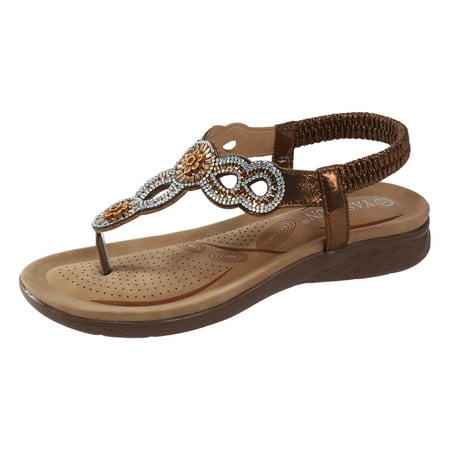 

Cushionaire Sandals Women Elastic Ankle Strap Casual Bohemian Beach Shoes Rhinestone Decor Toe Post Thong Sandals Sandals for Women Walking Sandals for Women with Snakeskin Sandals for Women