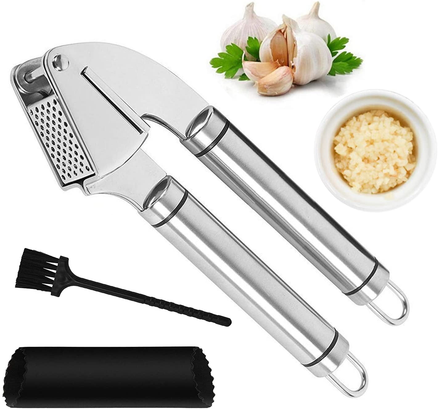 Kitchen Gadgets Garlic Press Crusher Easy Squeeze and Clean,Rust Proof,Home Kitchen Garlic Crusher with Ergonomic Handle for fish BBQ Meat Seasoning 