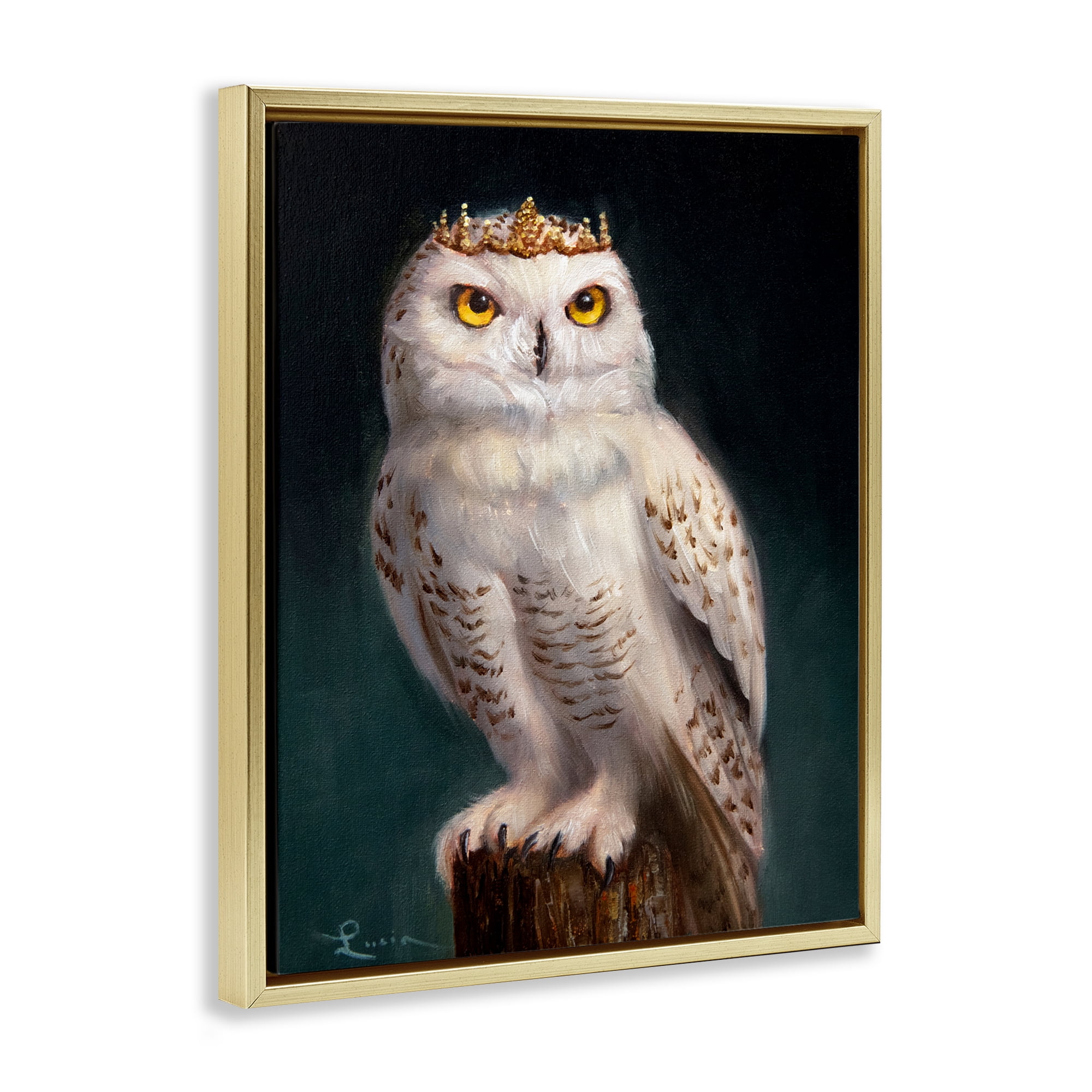 Snowy Owl King Gold Framed Floater Canvas Wall Art, design by Lucia Heffernan