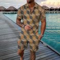 thumbnail image 2 of Vedolay Mens Short Outfits Men's 2 Piece Outfits Striped Short Sleeve Button Down Shirt and Drawstring Shorts Set,Khaki M, 2 of 3