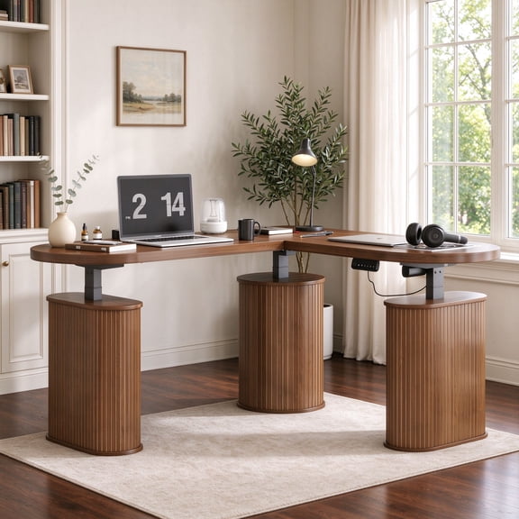 GODPAW L-Shaped Electric Standing Desk with Storage, 61.8" x 55.1", Height Adjustable, Walnut