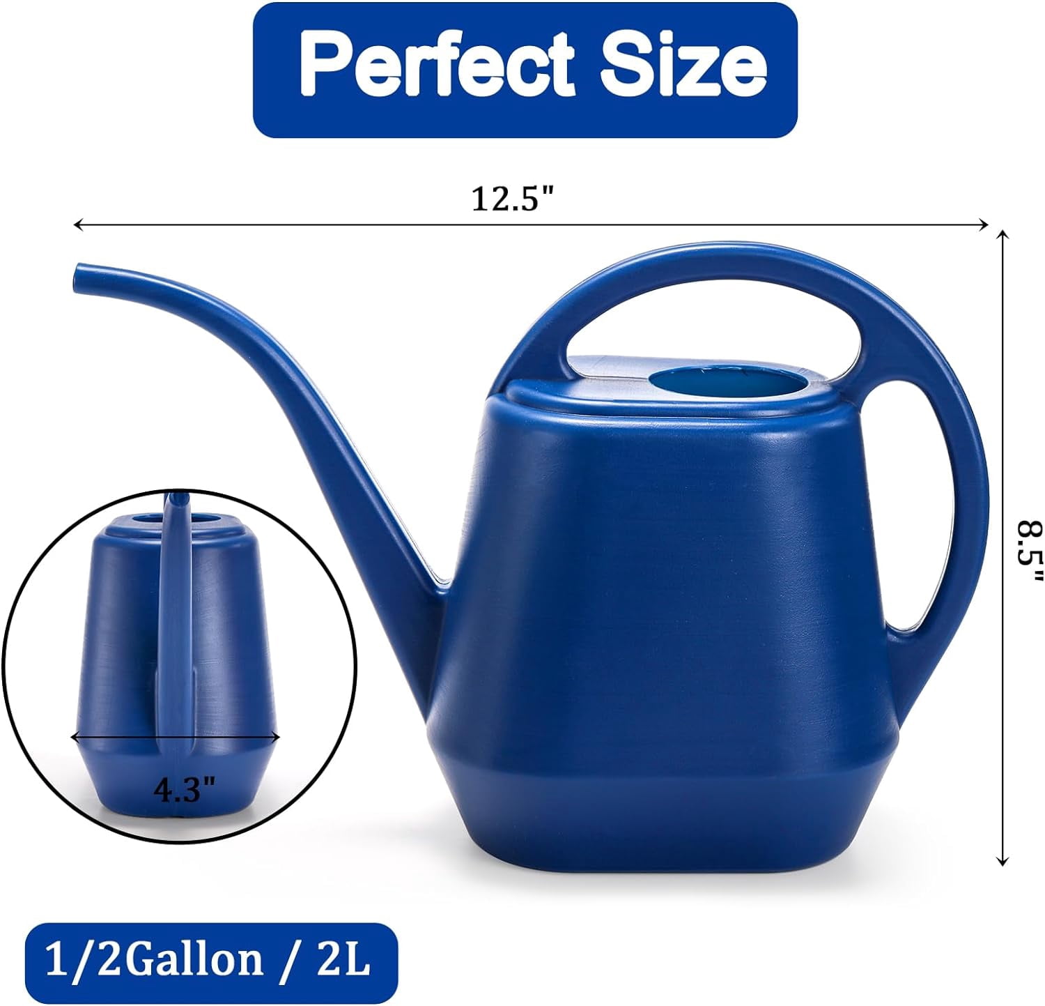 Watering Can, 1/2 Gallon Plastic Cans with Comfortable Handle, Small Garden Long Spout for Indoor Outdoor Plants, Blue