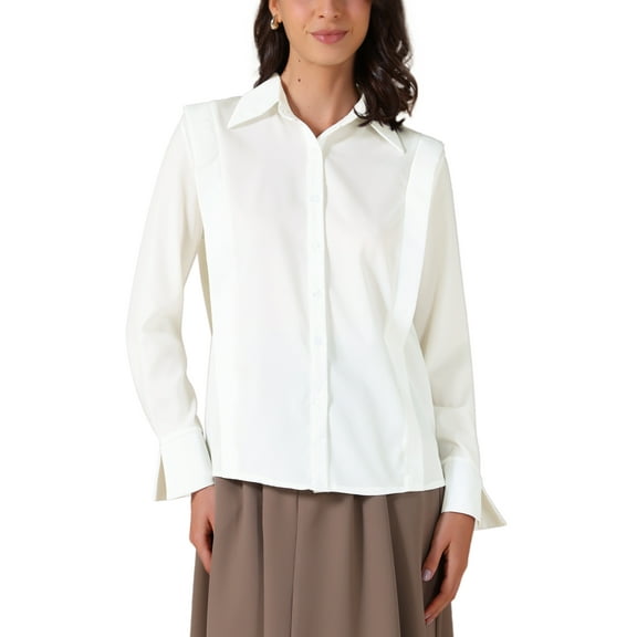 Women Long Sleeve Button Down Shirts Casual Chiffon Blouses Collared Work Tops 2025 S White