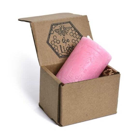 BeeTheLight Beeswax Pillar Candle - 100% Pure Bees Wax - Choose Your Size and Color - 54 Hour Burn Time - Fits 3x4 Holder - Unscented - Natural Light Honey Scent (Pink Sunset, Medium)