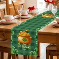 thumbnail image 5 of St Patricks Day Table Runner 72 Inches, Gold Coin Green Shamrock Spring Watercolor Plaid Bed Runner Dresser Scarves Tabletop for Indoor Outdoor Parties/Ceremony/Banquet, 18" x 72", 5 of 8