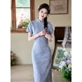 thumbnail image 2 of 2025 Spring and Summer New Short Sleeve Bamboo Hemp Printed Mid-Length Breathable Cheongsam, 2 of 8