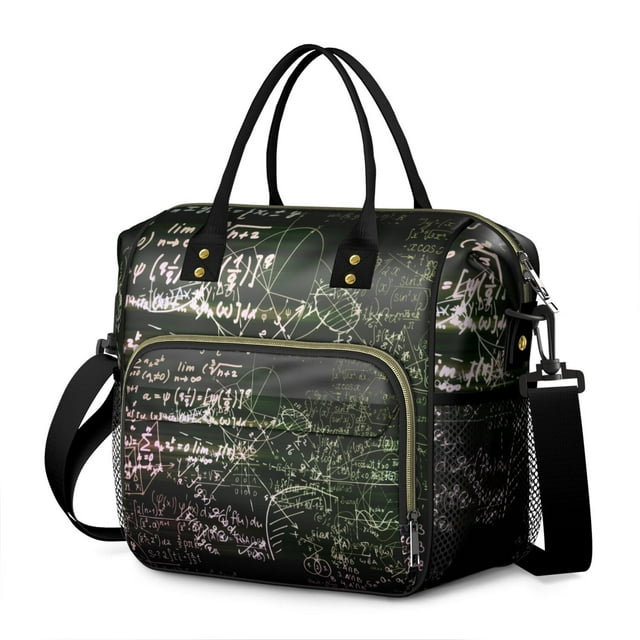 Laboratory Science Design Large Insulated Lunch Bag – Leakproof Dual Compartment Cooler Tote Adjustable Strap Multi pocket Organizer for Work and Study