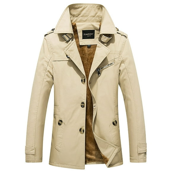 Men Casual Solid Turndown Single-breasted Windbreaker Multi-button Coat