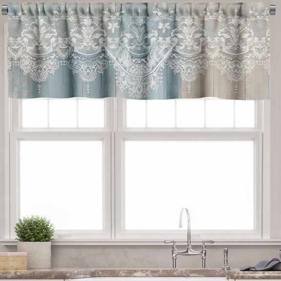 Ambesonne Oriental Window Valance, Traditional Lace Farmhouse, 54" X 18", White Pale Seafoam Dusk
