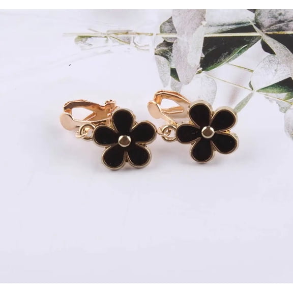 Clip on 1" small gold, red, yellow, white or pink dangle flower earrings